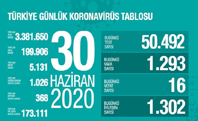 30 Haziran Sağlık Bakanlığı Koronavirüs Tablosu !