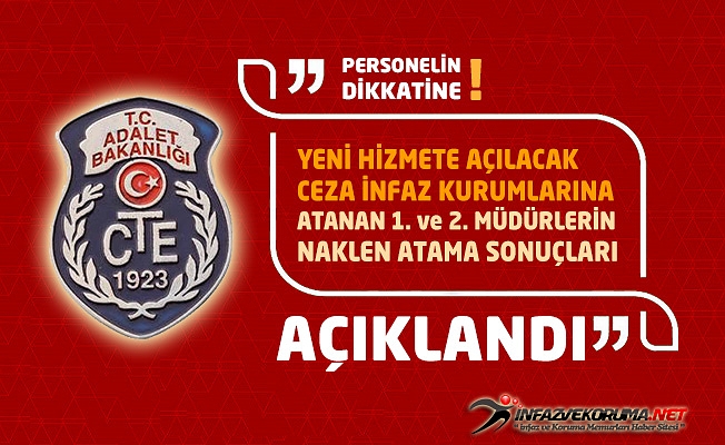 Yeni Hizmete Açılacak Ceza İnfaz Kurumlarına Atanan 1. ve 2. Müdürlerin Naklen Atama Sonuçları Açıklandı