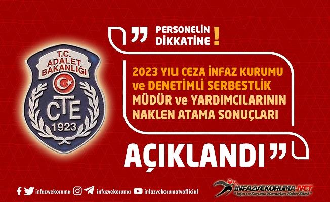 2023 Yılı Ceza İnfaz Kurumu ve Denetimli Serbestlik Müdür ve Yardımcılarının Naklen Atama Sonuçları Açıklandı