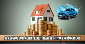 08 Ağustos 2019 Tarihli Güncel Konut, Taşıt ve İhtiyaç Kredi Oranları