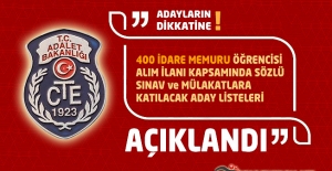 400 İdare Memuru Öğrencisi Alım İlanı Kapsamında Sözlü Sınav ve Mülakatlara Katılacak Aday Listeleri Açıklandı