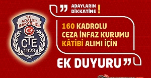 160 Kadrolu Ceza İnfaz Kurumu Kâtibi Alımı İçin Ek Duyuru