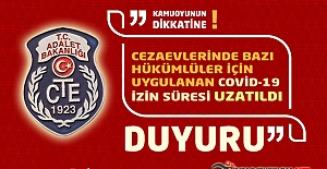 Cezaevlerinde Bazı Hükümlüler İçin Uygulanan Covid-19 İzin Süreleri Uzatıldı