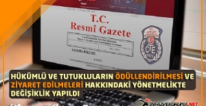 Hükümlü ve Tutukluların Ödüllendirilmesi ve Ziyaret Edilmeleri Hakkındaki Yönetmelikte Değişiklik Yapıldı