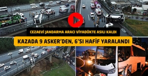 Cezaevi Jandarma Aracı Viyadükte Asılı Kaldı