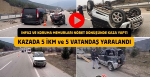 İnfaz ve Koruma Memurları Nöbet Dönüşünde Kaza Yaptı : 5 İKM ve 5 Vatandaş Yaralı