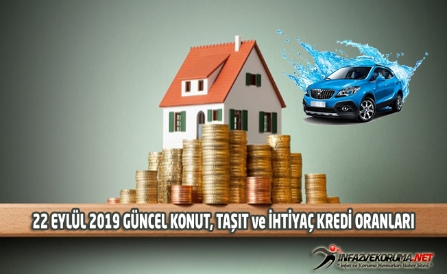 22 Eylül 2019 Tarihli Güncel Konut, Taşıt ve İhtiyaç Kredi Oranları