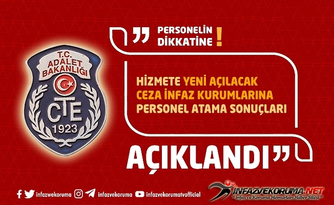 CTE Hizmete Yeni Açılacak Ceza İnfaz Kurumlarına Personel Atama Sonuçları Açıklandı