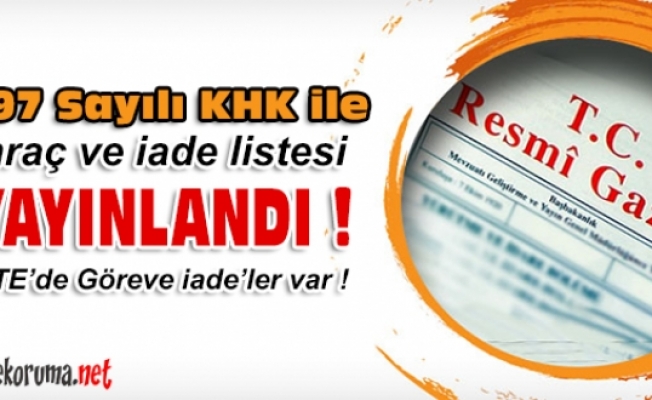 697 Sayılı KHK ile CTEde Göreve İadeler Var.